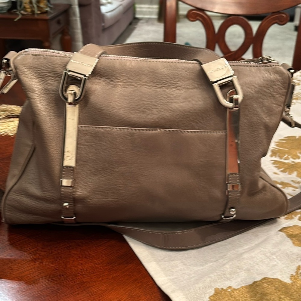 Michael Kors Collection grey leather zippered bag with heavy silver hardware